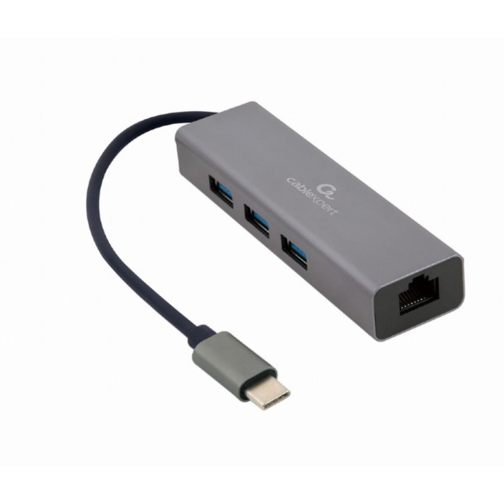 Hub USB GEMBIRD A-CMU3-LAN-01 Cinzento