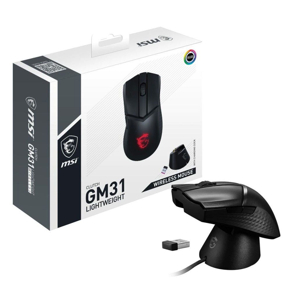 Mouse MSI CLUTCH GM31 LIGHTWEIGHT WIRELESS Schwarz