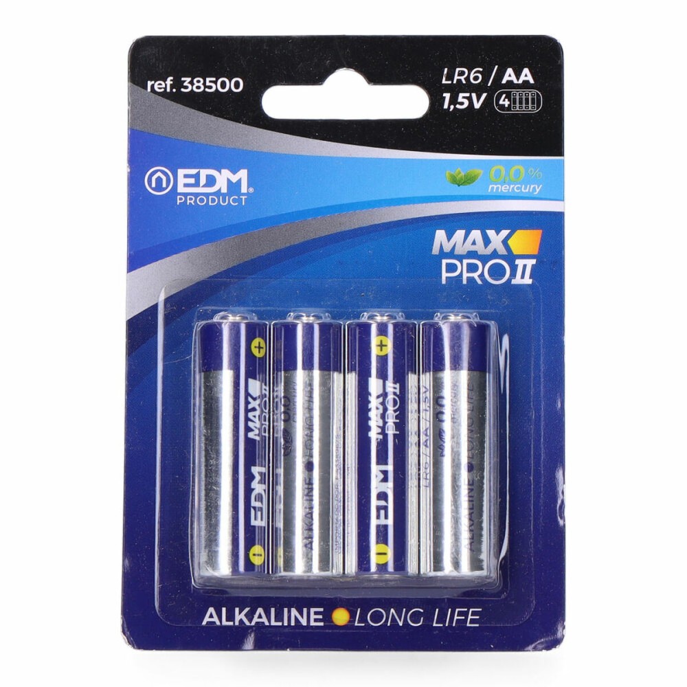 Pilhas Alcalinas EDM Max Pro II Long Life AA LR6 1,5 V (4 Unidades)