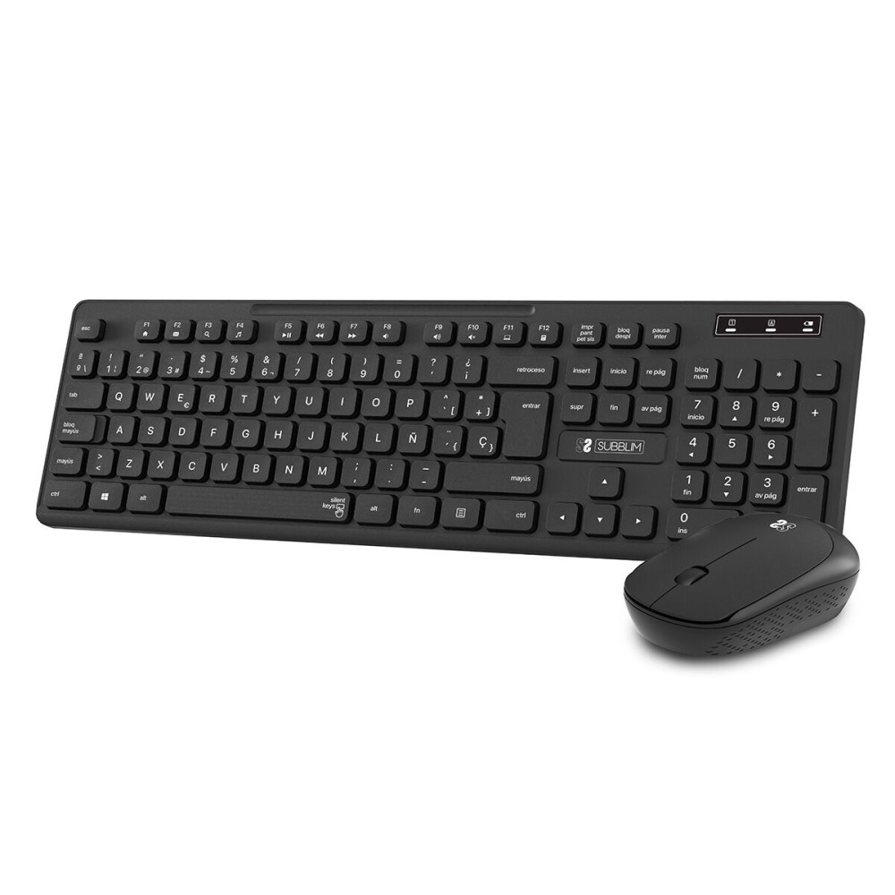 Teclado e Rato sem Fios Subblim Teclado Ergonómico y ratón Combo Business Slim Silencioso Inalámbrico 2.4G