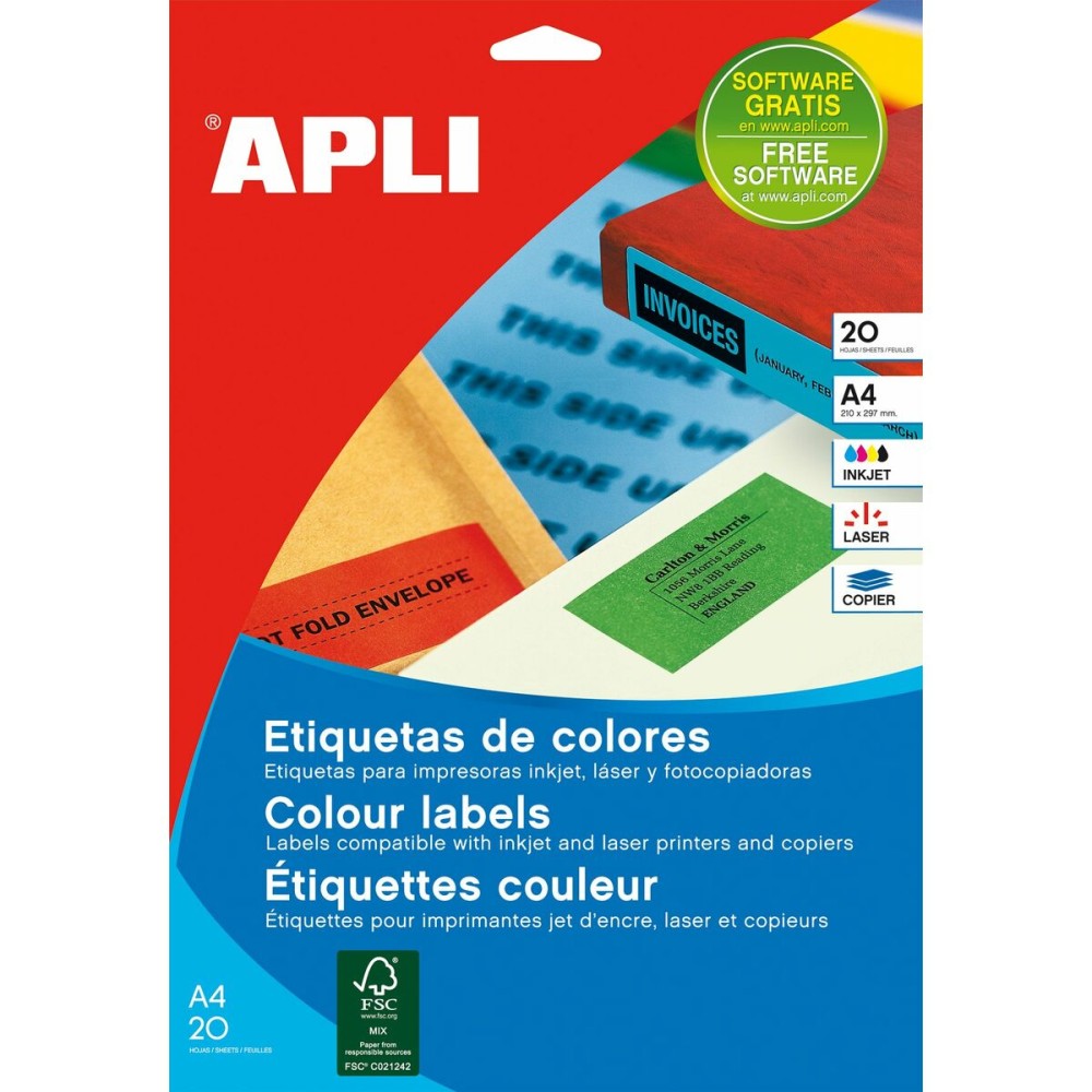 Adhesivos/Etiquetas Apli 105 x 148 mm Amarillo 20 Hojas