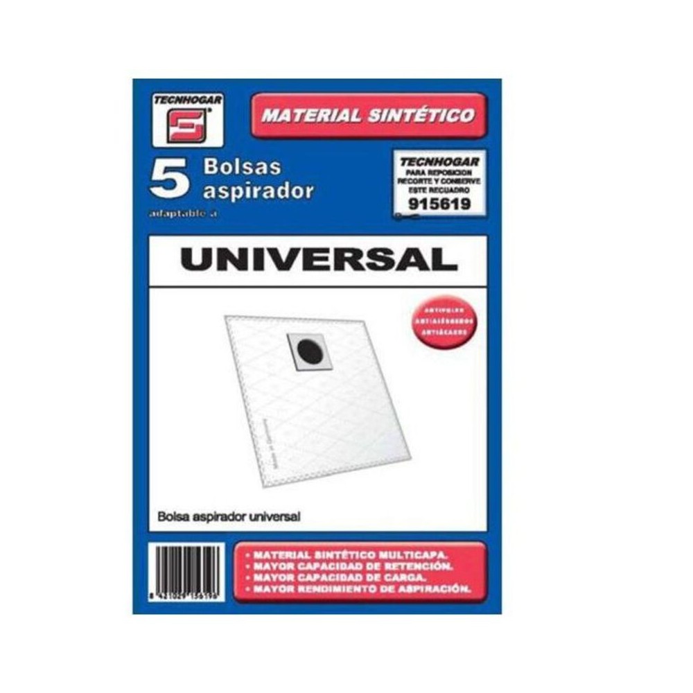 Universal Replacement Bag for Vacuum Cleaner Tecnhogar 915619 (5 uds)