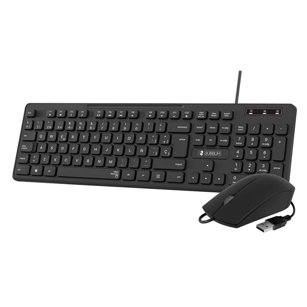 clavier et souris Subblim SLIM Espagnol Qwerty Noir