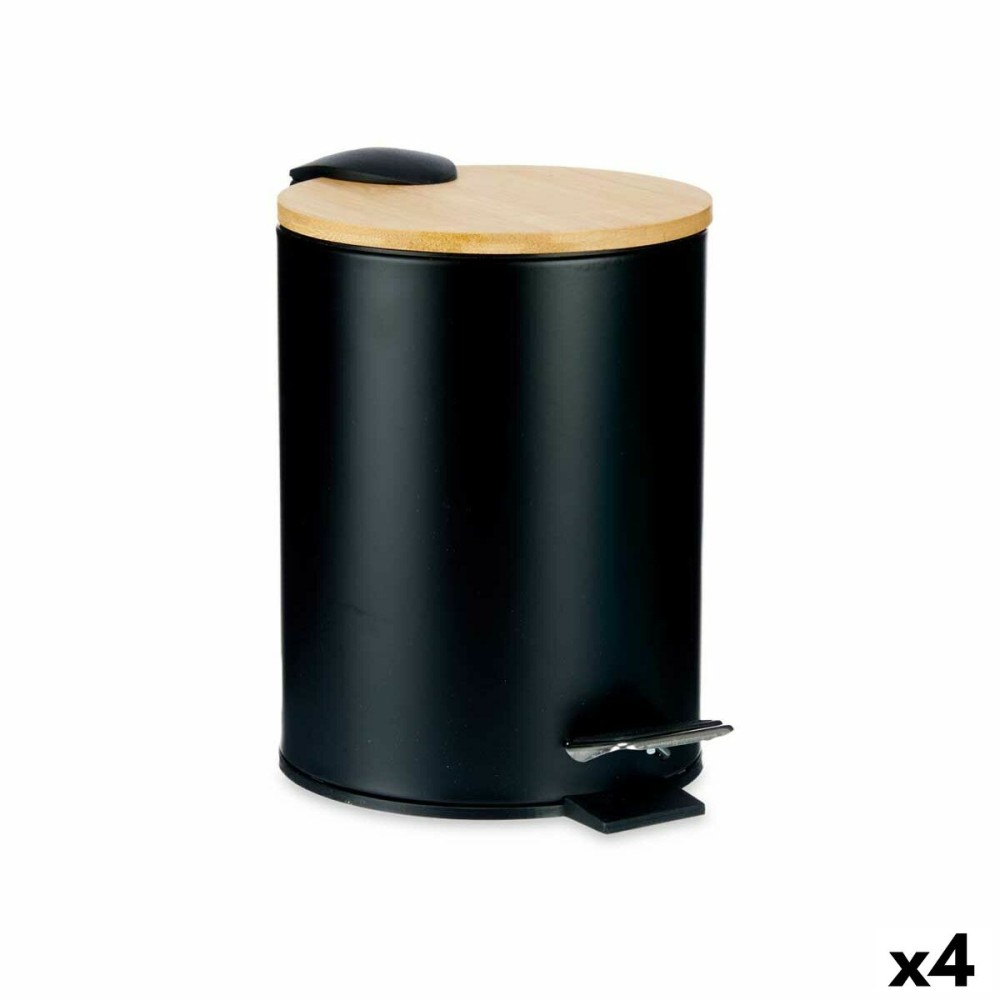 Papierkorb Schwarz Metall Bambus 3 L (4 Stück)