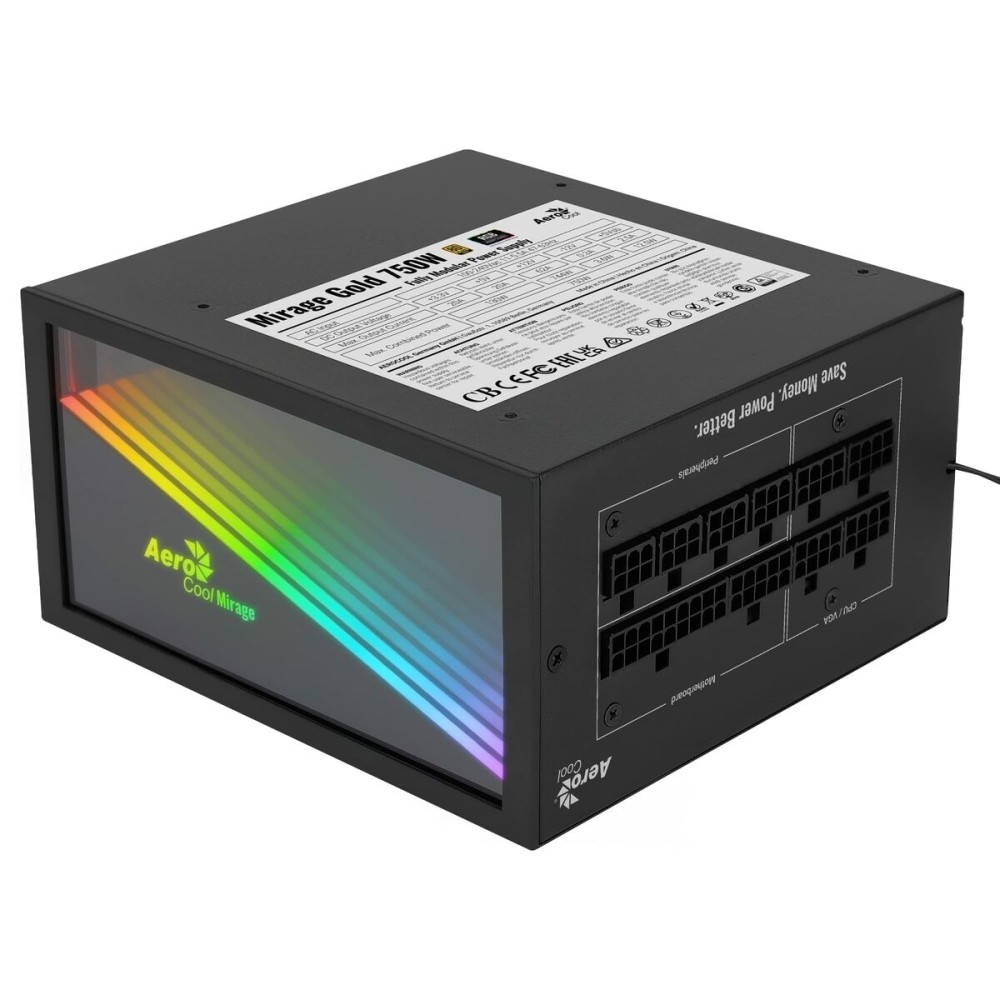 Fonte de Alimentação Aerocool MIRAGEGOLD 750W Fuente Alimentación PC Modular RGB 80 Plus Gold Condensadores Japoneses