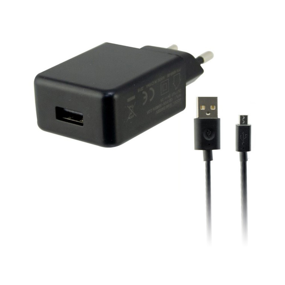 Wall Charger + USB Micro Cable KSIX USB 2A Black