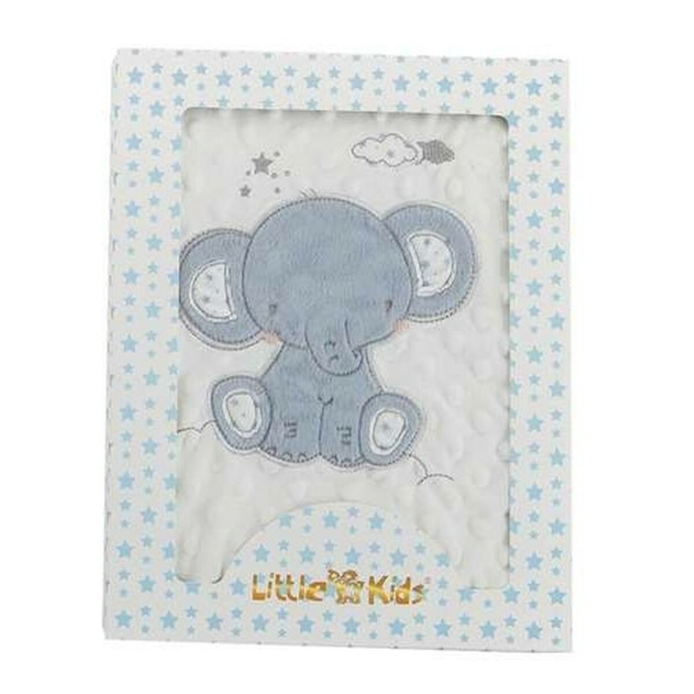 Babydecke Elefant Blau Beidseitig Stickerei (100 x 75 cm)