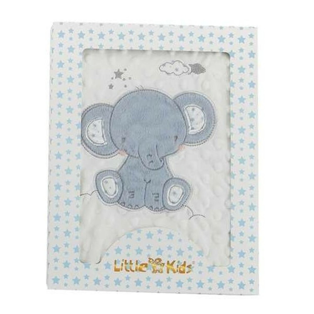 Manta para Bebé Elefante Azul Doble cara Bordado (100 x 75 cm)