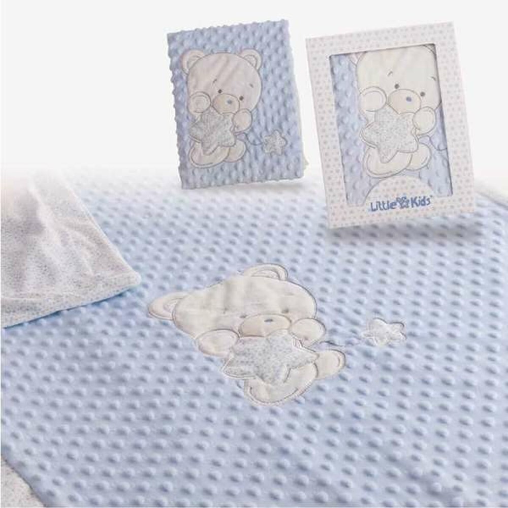 Baby blanket Blue Bear Double Embroidery (100 x 75 cm)