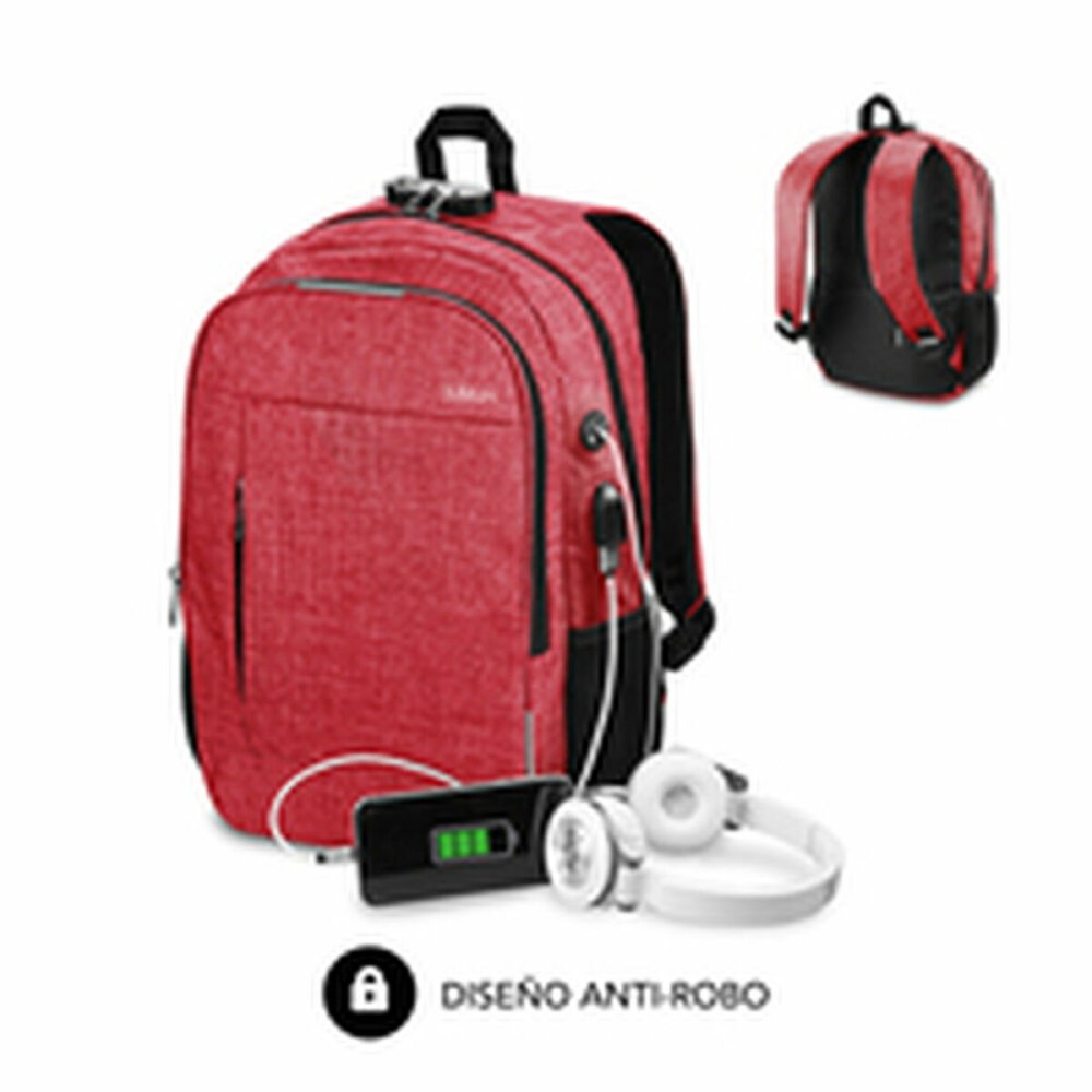 Mochila para Portátil e Tablet com Saída USB Subblim Urban Lock Backpack 16" Red