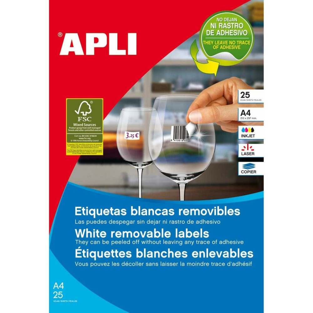 Etiquetas para Impressora Apli Branco 25 Folhas 45 x 8 mm