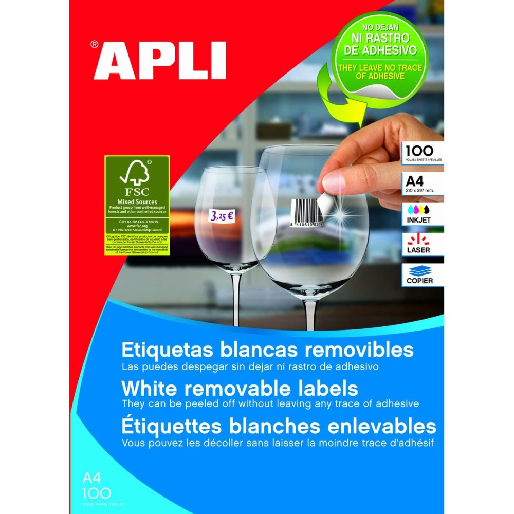 Adhesive labels Apli 97 x 42,4 mm 100 Sheets White