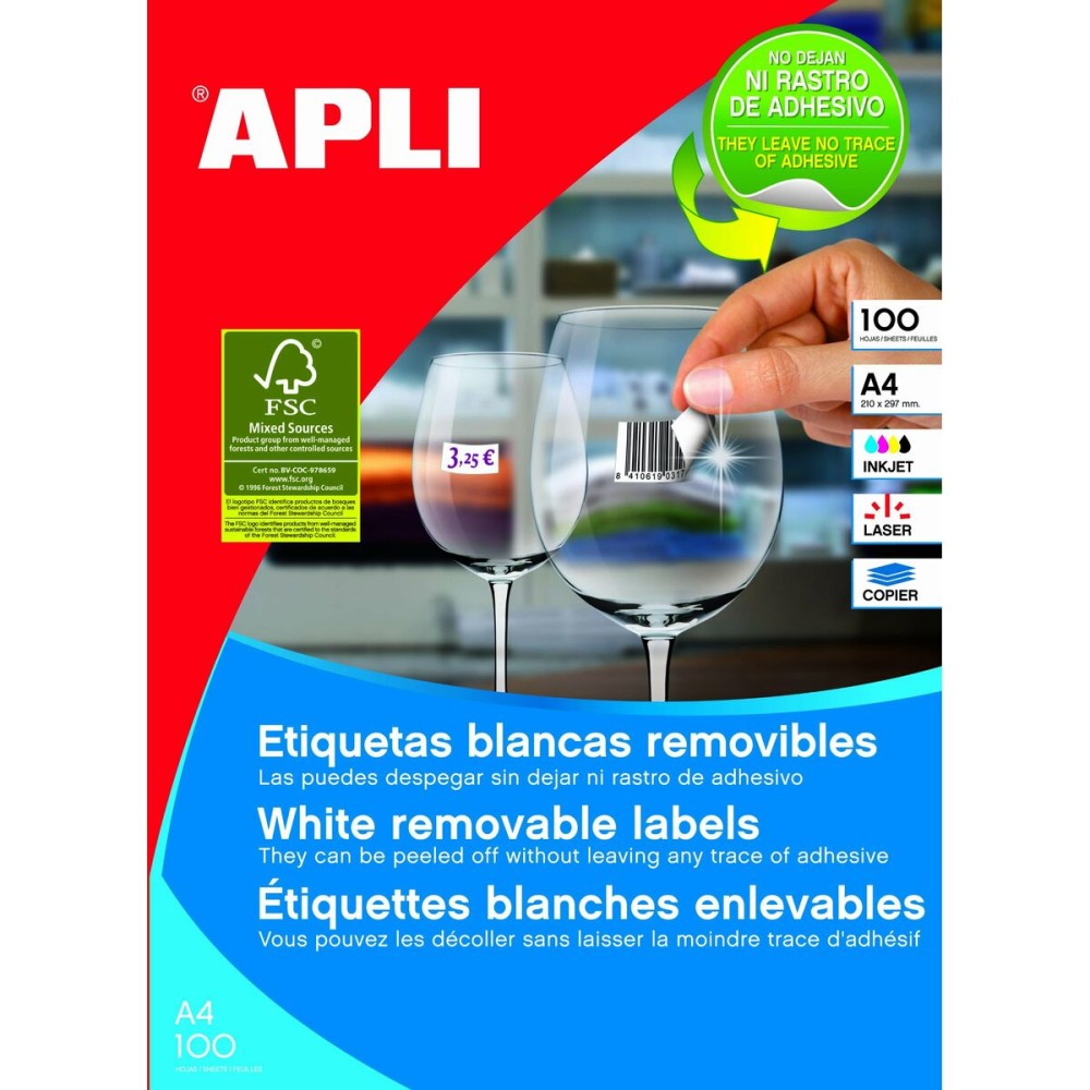 Etiquetas adesivas Apli 97 x 42,4 mm 100 Folhas Branco