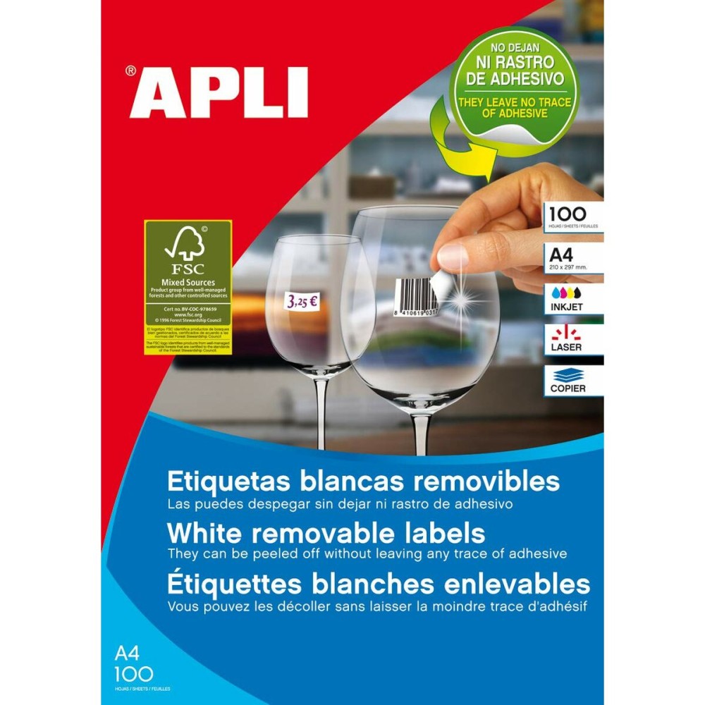 Adhesive labels Apli 210 x 148 mm 100 Sheets White