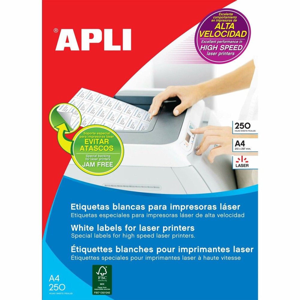 Etichette adesive Apli 70 x 42,4 mm Bianco 250 Foglie