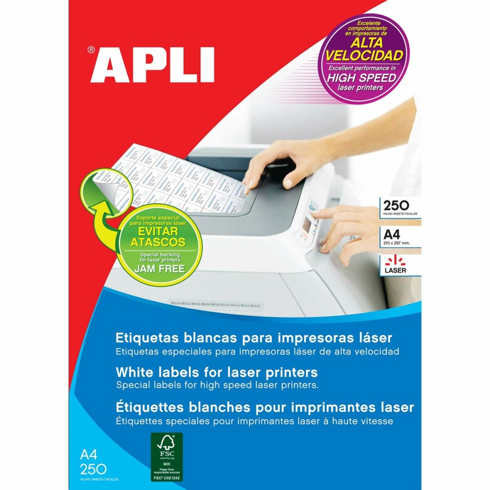 Adhesive labels Apli 210 x 148 mm White 250 Sheets