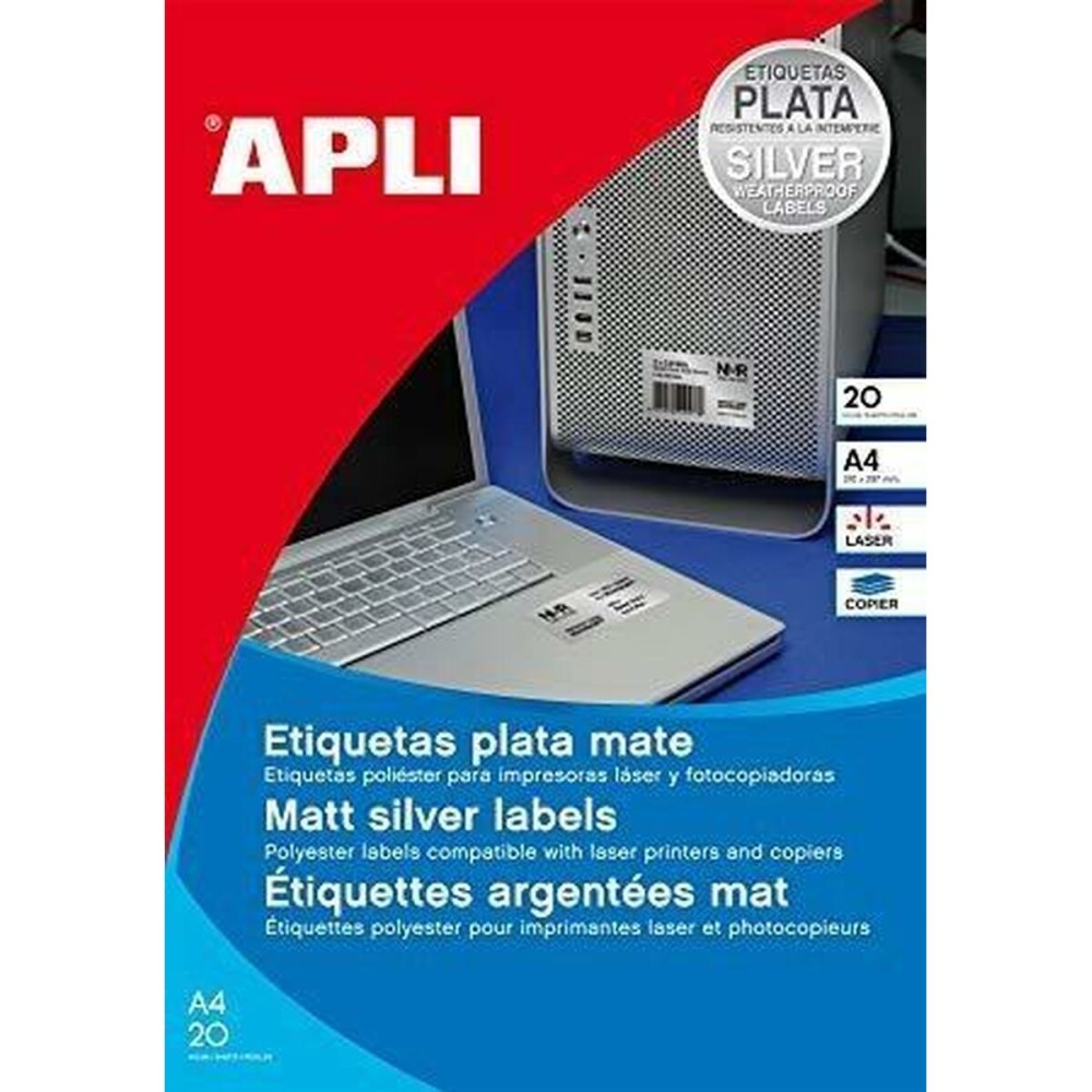 Etiquetas adhesivas Apli Plateado Metalizado 45,7 x 21,2 mm Plata 20 Hojas