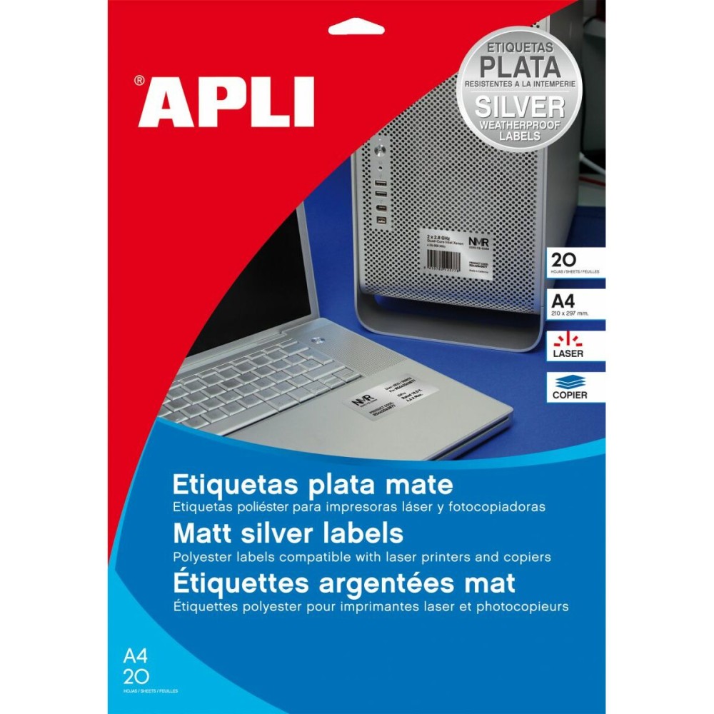 Etichette adesive Apli Argentato Metallizzato 63,5 x 29,6 mm 20 Foglie