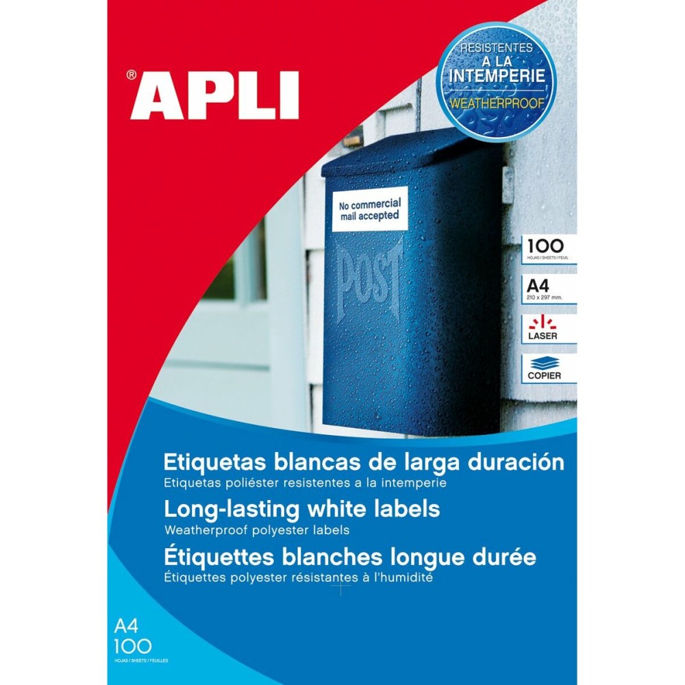 Etiquetas adhesivas Apli Blanco 100 Hojas 210 x 297 mm