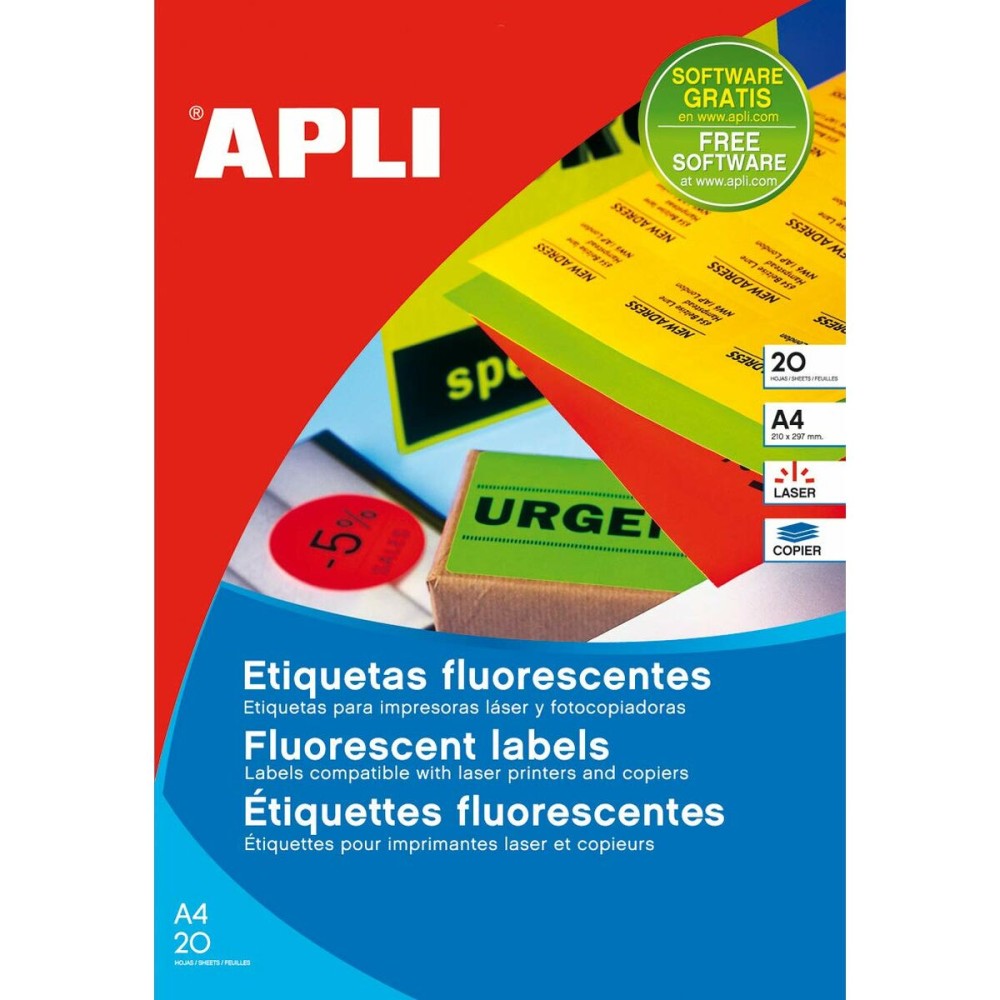 Adesivi/Etichette Apli Circolare Giallo A4 ø 60 mm 20 Foglie