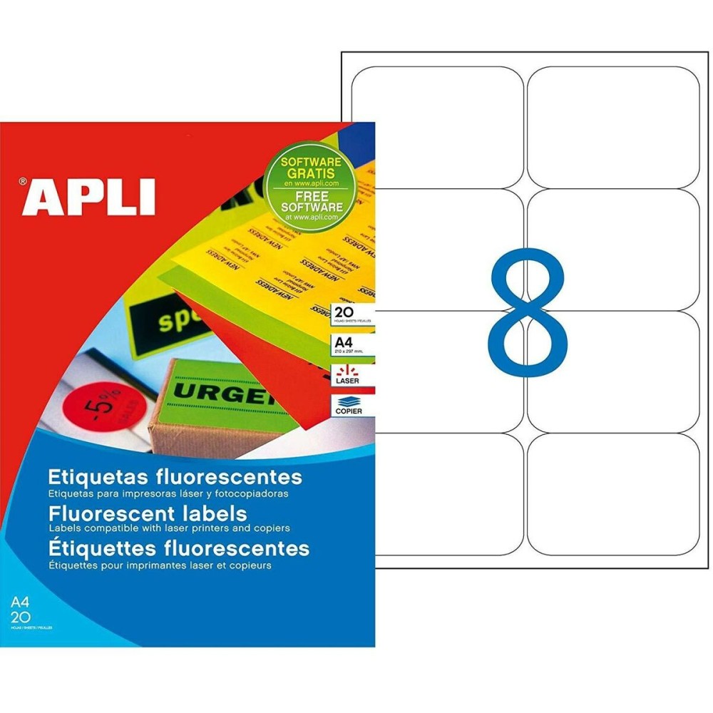 Adhesivos/Etiquetas Apli 99,1 x 67,7 mm Amarillo A4 20 Hojas