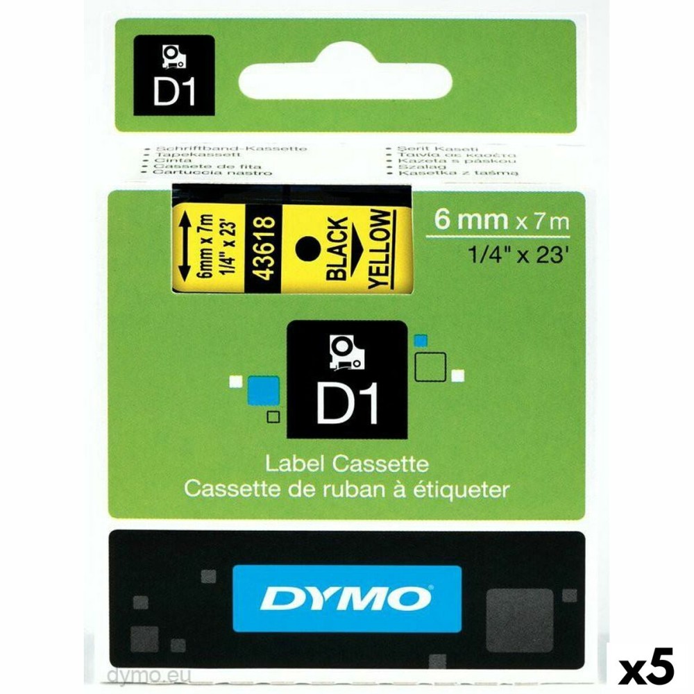 Cinta laminada para máquinas rotuladoras Dymo D1 43618 LabelManager™ Amarelo 6 mm (5 Unidades)