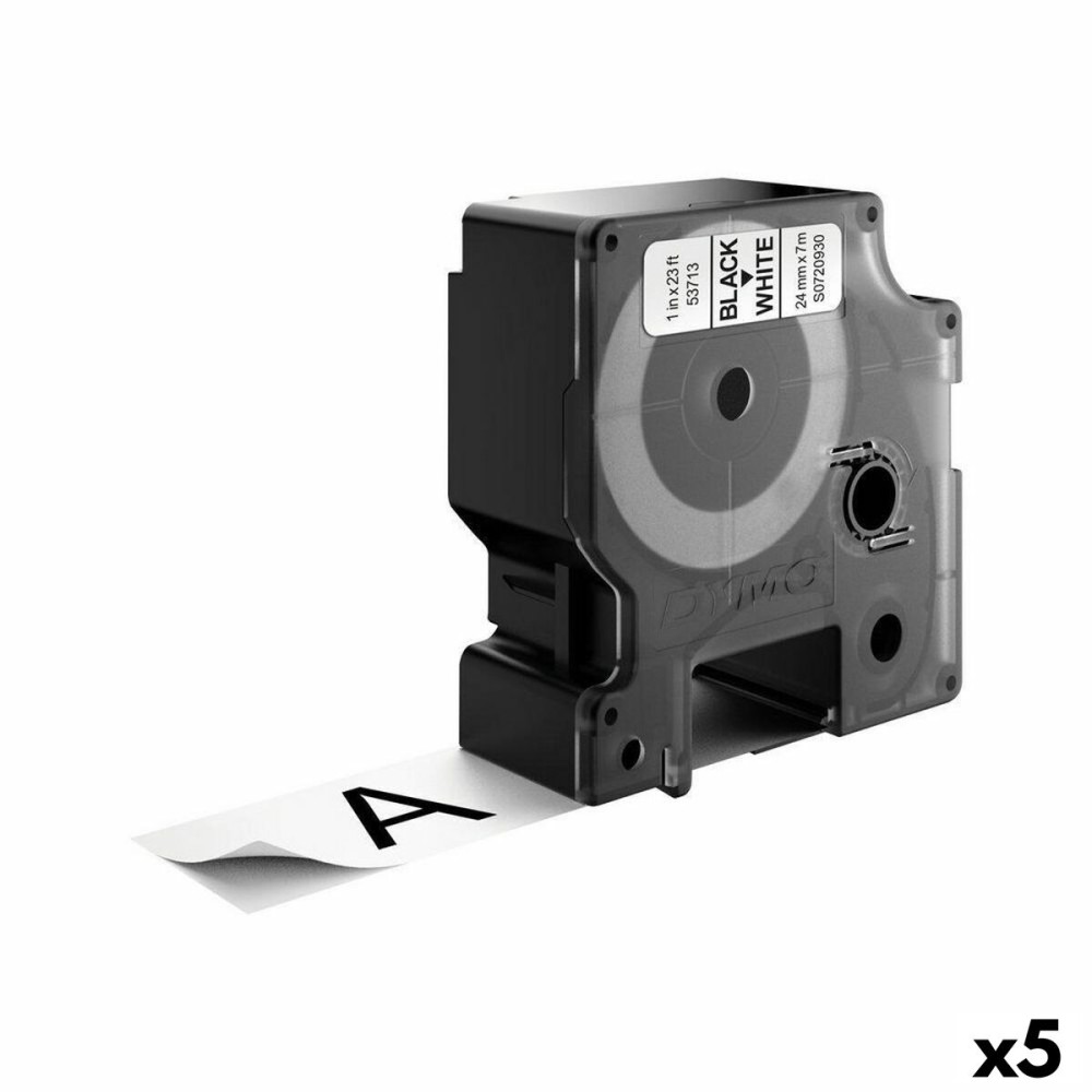 Laminiertes Klebeband zur Kennzeichnung von Maschinen Dymo D1 53713 24 mm LabelManager™ Schwarz Weiß (5 Stück)