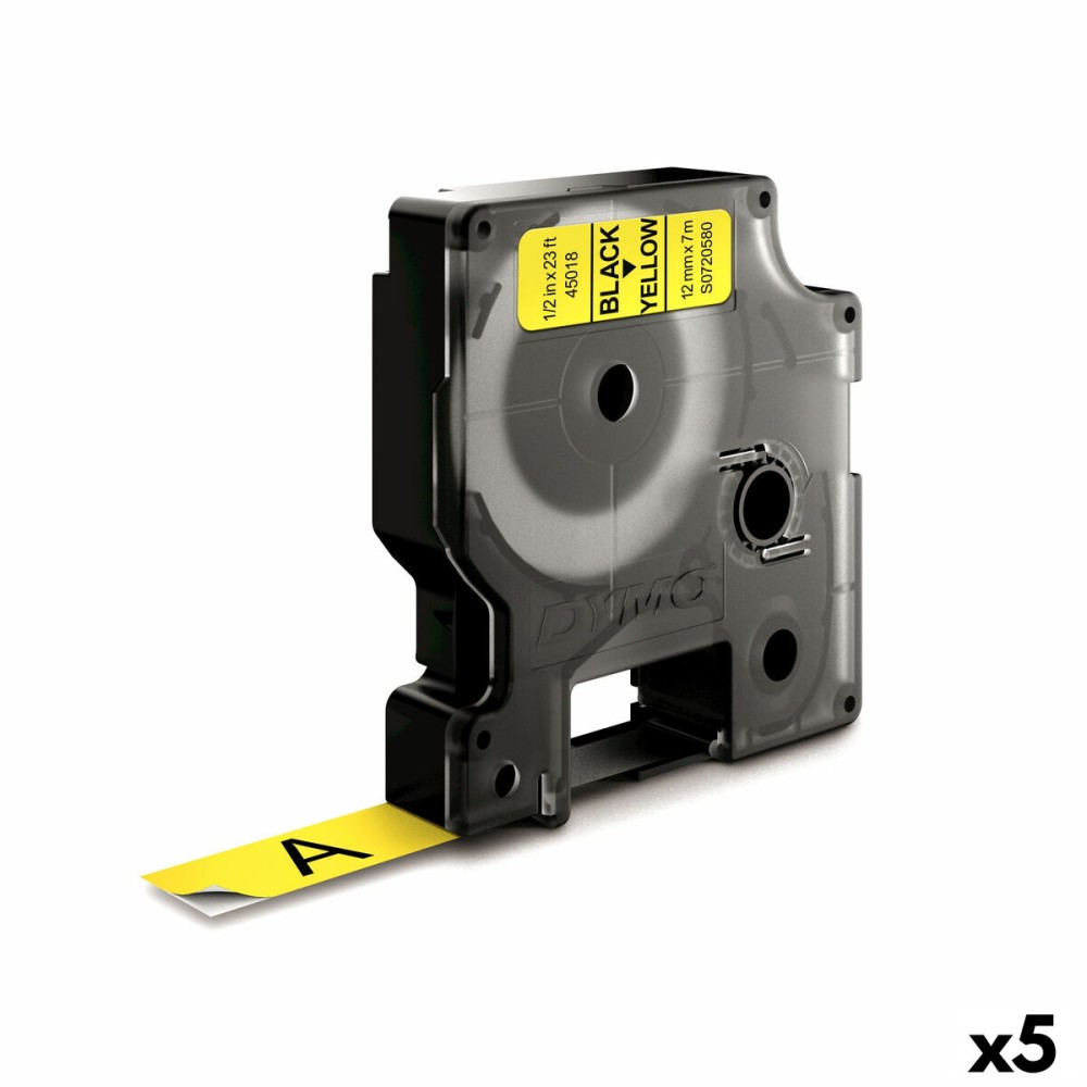 Cinta laminada para máquinas rotuladoras Dymo D1 45018 LabelManager™ Amarelo 12 mm Preto (5 Unidades)