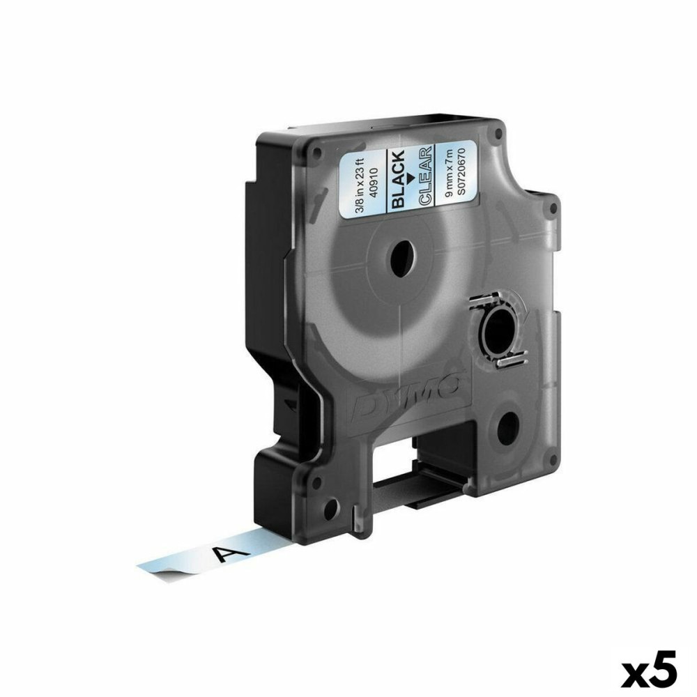 Cinta Laminada para Rotuladoras Dymo D1 40910 LabelManager™ Transparente 9 mm Negro (5 Unidades)