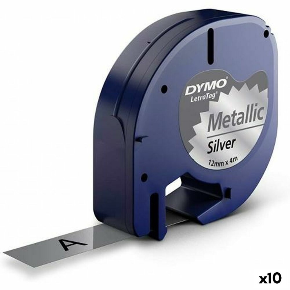 Laminiertes Klebeband zur Kennzeichnung von Maschinen Dymo 91208 LetraTag® Schwarz Silber 12 mm (10 Stück)