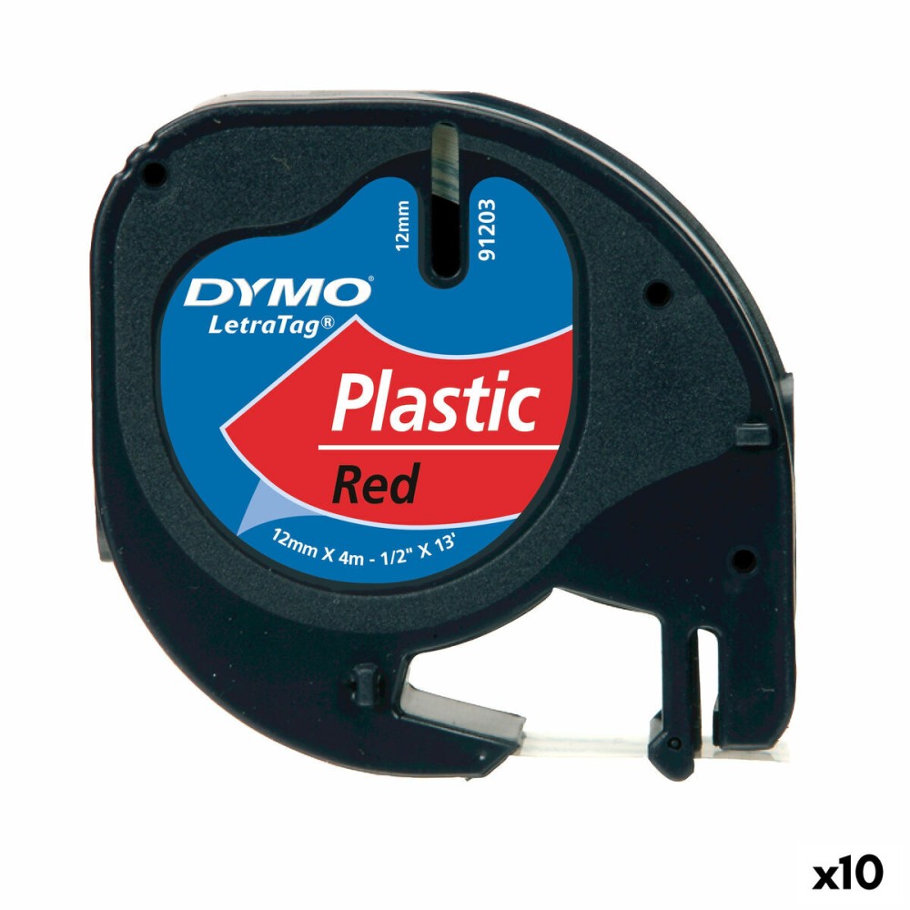 Laminiertes Klebeband zur Kennzeichnung von Maschinen Dymo 91203 LetraTag® Rot Schwarz 12 mm (10 Stück)
