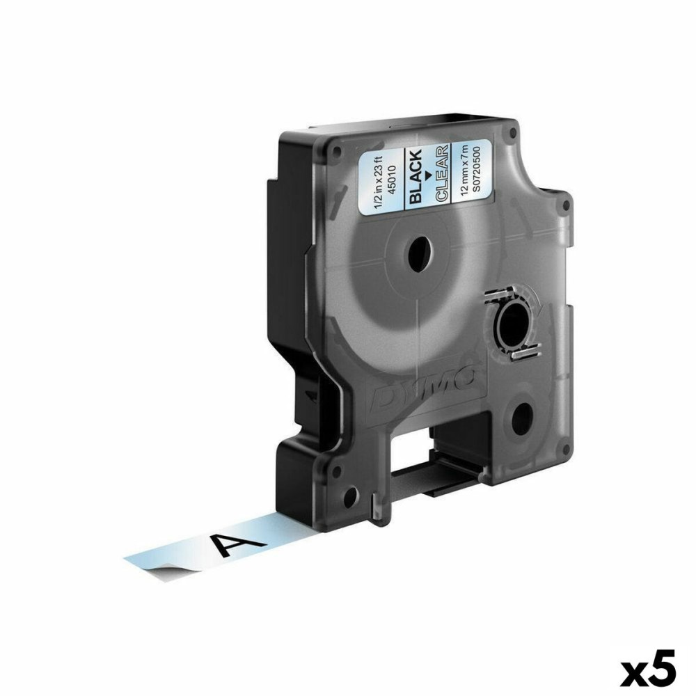 Laminiertes Klebeband zur Kennzeichnung von Maschinen Dymo D1 45010 LabelManager™ Durchsichtig 12 mm Schwarz (5 Stück)