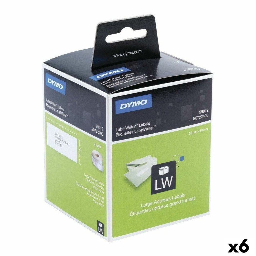 Roll of Labels Dymo 99012 LabelWriter™ 36 x 89 mm White Black (6 Units)