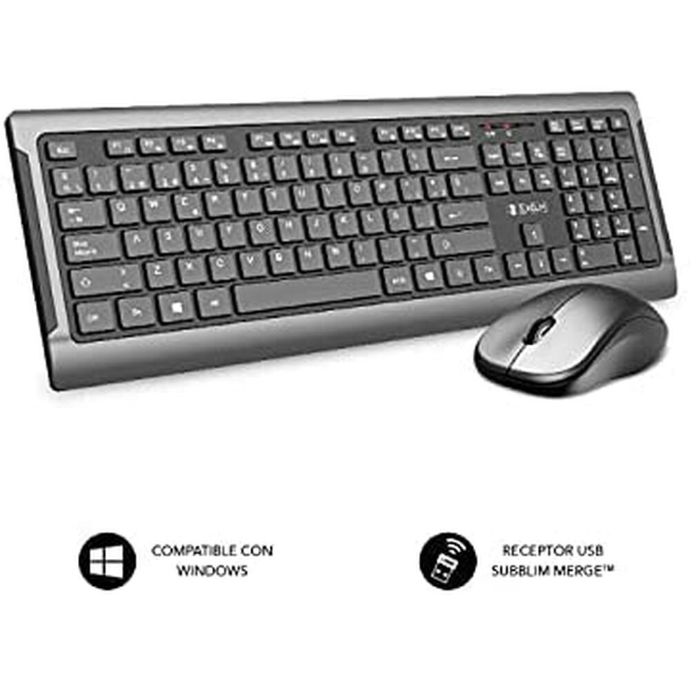 KeyboardandMouseSubblimTecladoconratóninalámbricosUltraDelgadoSilenciosoGris/NegroPremium