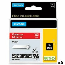 Nastro Laminato per Etichettatrici Rhino Dymo ID1-12 12 x 5,5 mm Rosso Bianco Vinile Autoadesive (5 Unità)