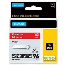 Cinta Laminada para Rotuladoras Rhino Dymo ID1-12 12 x 5,5 mm Rojo Blanco Vinilo Autoadhesivas (5 Unidades)