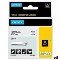 Laminiertes Klebeband zur Kennzeichnung von Maschinen Rhino Dymo ID1-19 19 x 5,5 mm Schwarz Weiß Vinyl Selbstklebend (5 Stück)