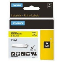 Laminated Tape for Labelling Machines Rhino Dymo ID1-24 24 x 5,5 mm Black Yellow Stick Self-adhesives (5 Units)