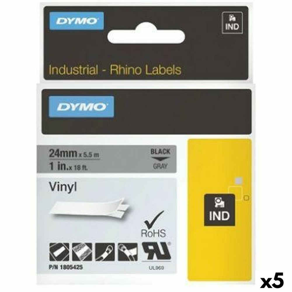 Laminiertes Klebeband zur Kennzeichnung von Maschinen Rhino Dymo ID1-12 12 x 5,5 mm Schwarz Weiß Vinyl Selbstklebend (5 Stück)