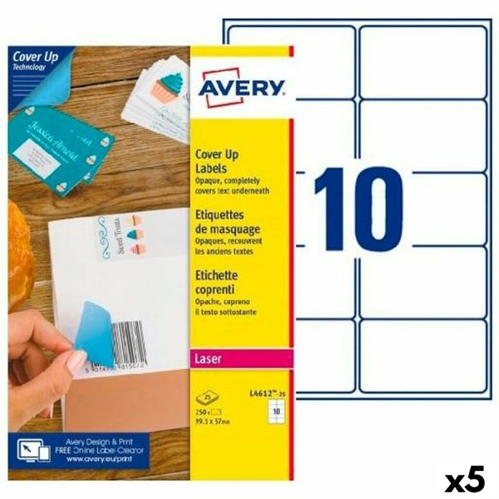 Drucker-Etiketten Avery L4612 99,1 x 57 mm Weiß 25 Bettlaken (5 Stück)