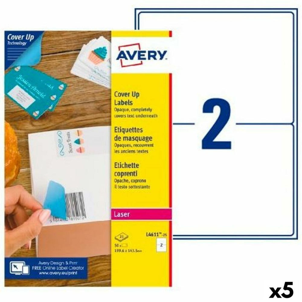 Drucker-Etiketten Avery L4611 199,6 x 143,5 mm Weiß 25 Bettlaken (5 Stück)