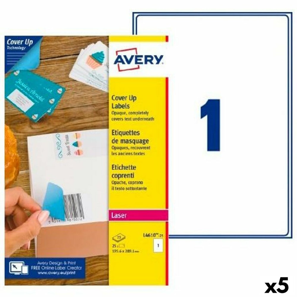 Etiquetas para Impressora Avery L4610 199,6 x 289,1 mm Branco 25 Folhas (5 Unidades)