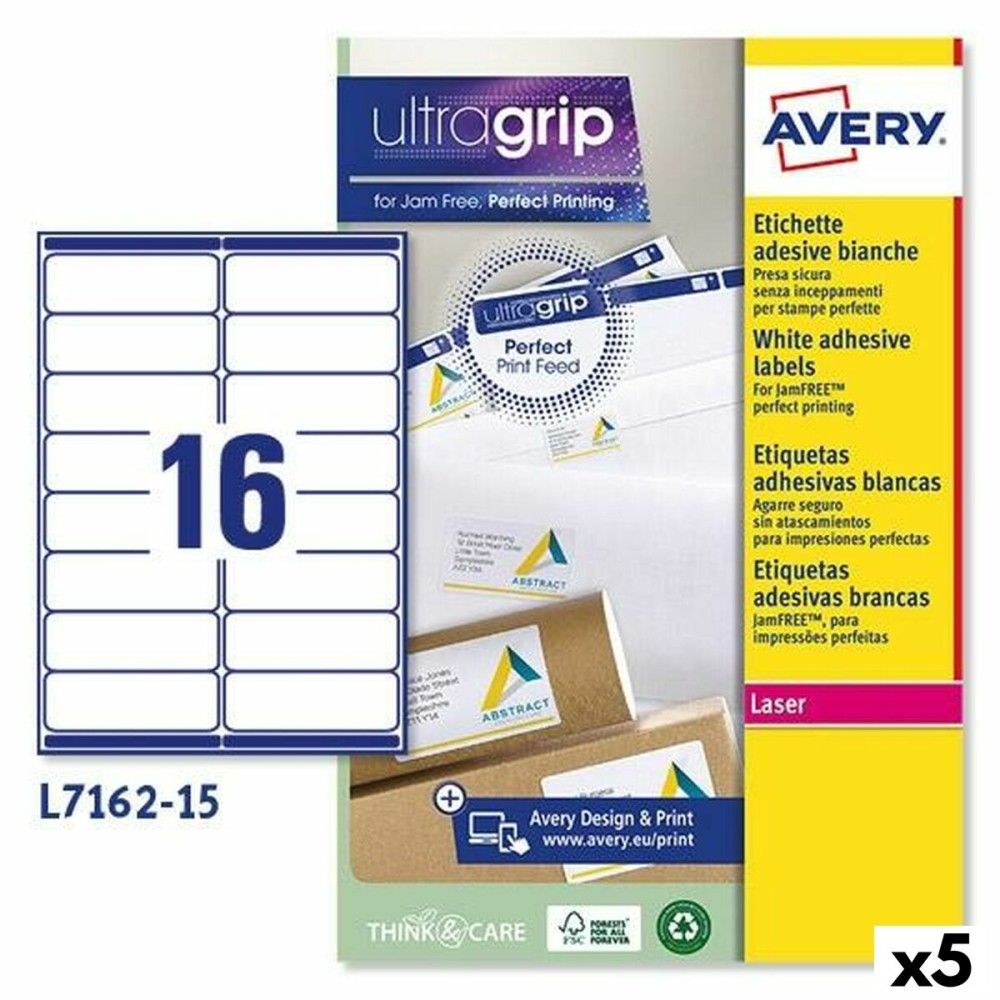 Printer Labels Avery L7162 99,1 x 33,9 mm White 15 Sheets (5 Units)