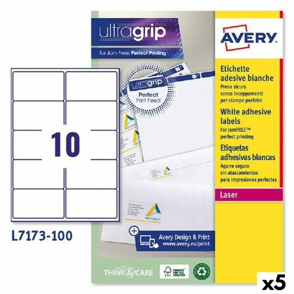 Etichette per Stampante Avery L7173 99,1 x 57 mm Bianco 100 fogli (5 Unità)