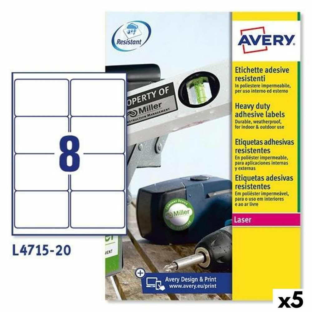 Drucker-Etiketten Avery L4515 Weiß 20 Bettlaken 99,1 x 67,7 mm (5 Stück)