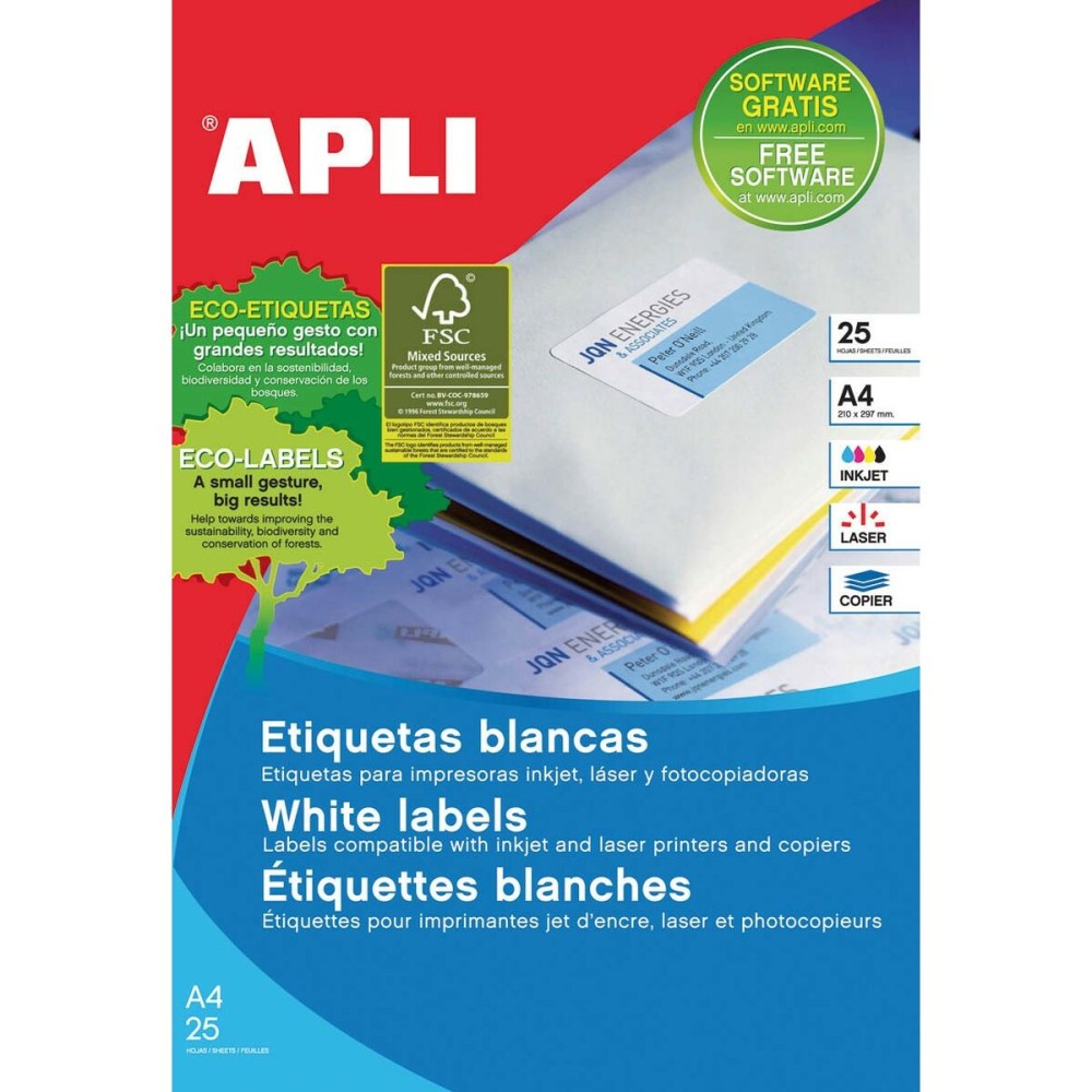 Etichette per Stampante Apli Bianco 63,5 x 38,1 mm 25 Foglie