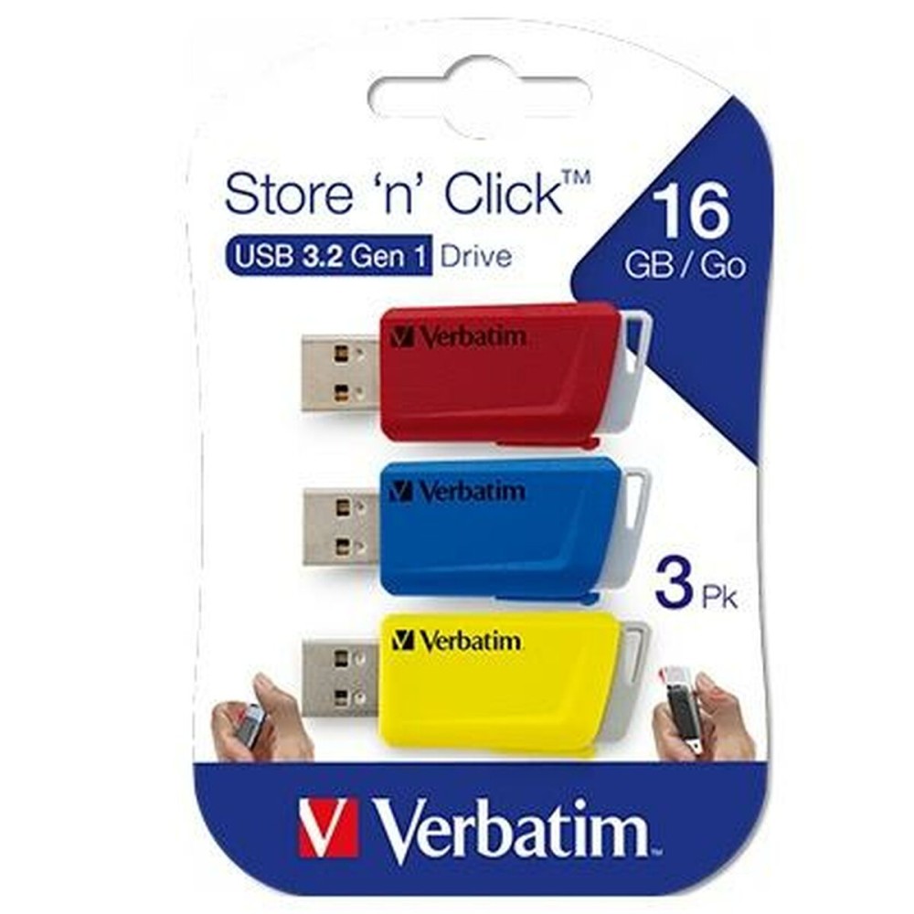 Pendrive Verbatim Store 'n' Click 3 Pieces Multicolour 16 GB
