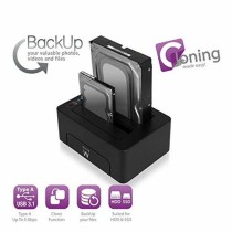 Dock Station Dual Ewent AAACET0186 Dual 2.5"-3.5" USB 3.1 ABS Nero