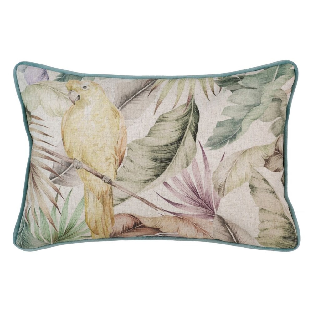 Cushion Polyester Linen Green Bird 45 x 30 cm