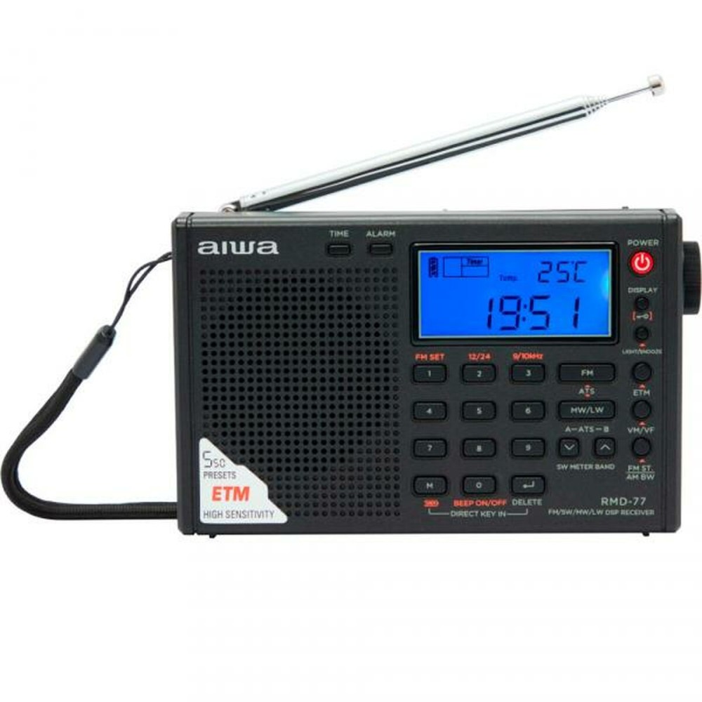 Rádio Despertador Aiwa PLL DSP FM stereo tuner / SW / MW / LW